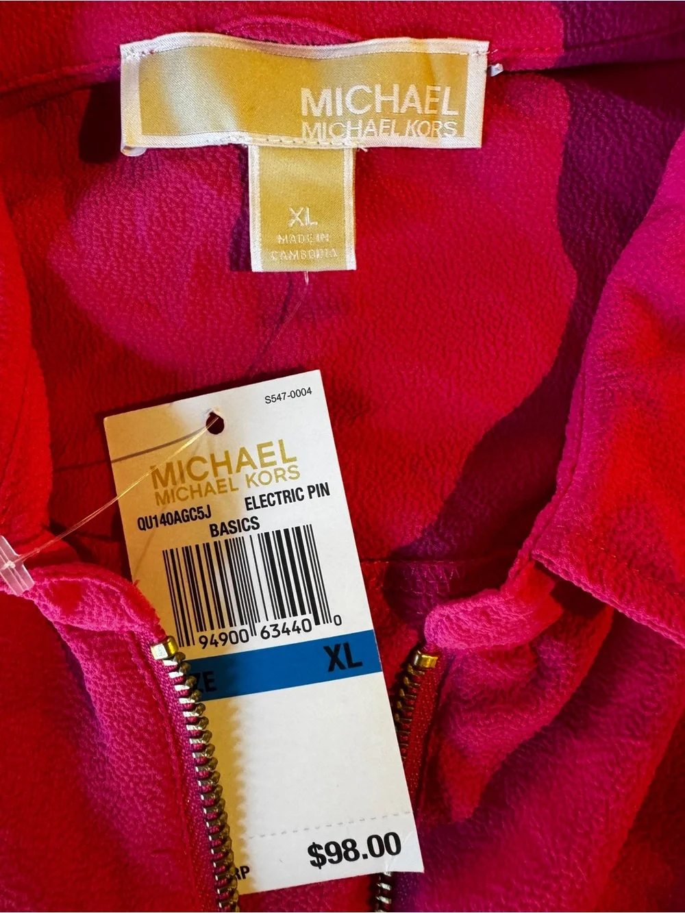 Michael Kors Hot Pink Half-Zip Collared Sweatshirt